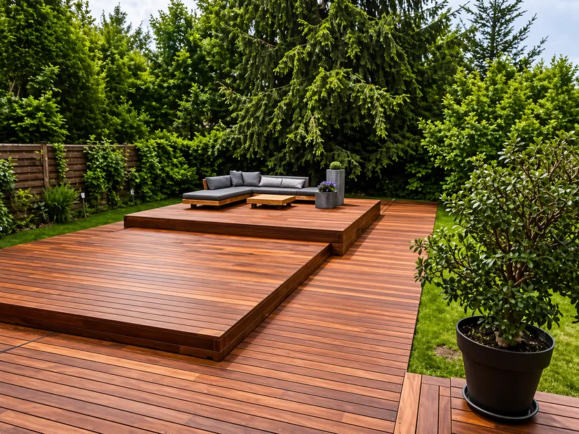 Klapp-Schiebesystem mobile Poolterrasse über dem Pool